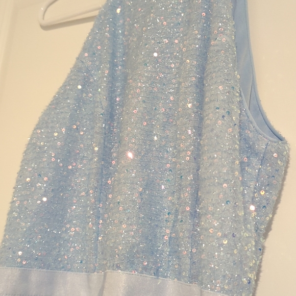 High neck sequin tulle cocktail dress homecoming dress prom dress light blue ice - Picture 5 of 6